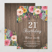 Rustikale Blumen21. Geburtstags-Einladung für Einladung (Vorne/Hinten)