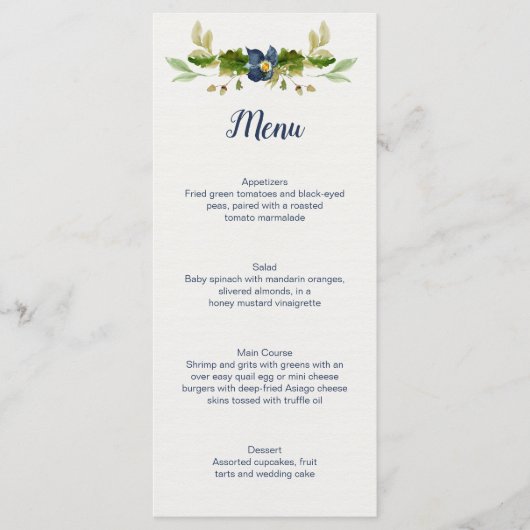 Rustikale Blumen Acorns Oak Blätter Hochzeit| Menükarte (Vorderseite)