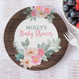 Rustikale Blumen-Baby-Shower-Rundplatte Pappteller