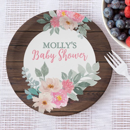 Rustikale Blumen-Baby-Shower-Rundplatte Pappteller