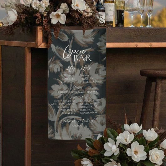 Rustikale Blumen-Bar-Menü Hochzeitsempfang Dekorat Banner