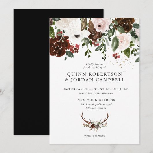 Rustikale Blumen | Boho-Botanische Hochzeitseinlad Einladung (Vorne/Hinten)