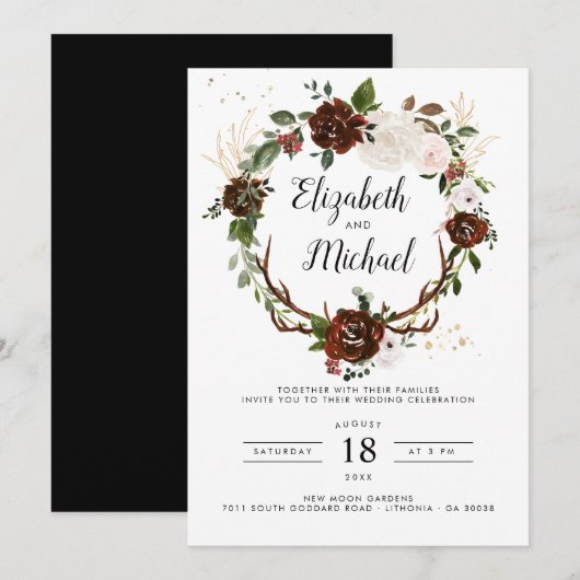 Rustikale Blumen | Boho-Botanische Hochzeitseinlad Einladung (Vorne/Hinten)