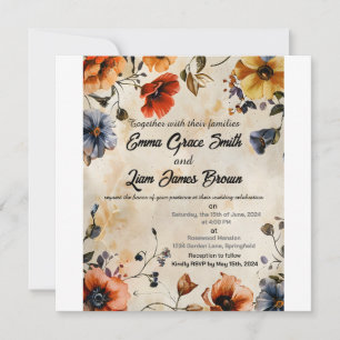 Rustikale Blumen boho farbenfrohe Hochzeitseinladu