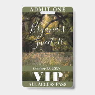 Rustikale Blumen Enchanted Forest Sweet 16 VIP-Abz Ausweis