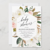 Rustikale Blumen erröten rosa Grünfall-Babyparty Einladung (Vorderseite)