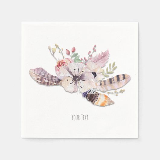 Rustikale Blumen & Feathers Boho Chic Custom Party Serviette (Vorderseite)