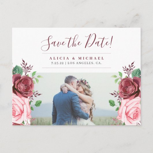 Rustikale Blumen Foto Hochzeit speichern Sie das D Ankündigungspostkarte (Vorderseite)