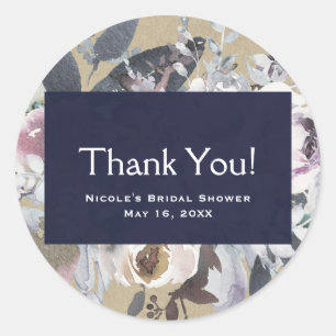 Rustikale Blumen Glam Navy Kraft Hochzeit Braut Ge Runder Aufkleber