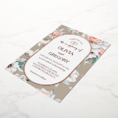 Rustikale Blumen Gold Oval Rahmen Hochzeit Folieneinladung (Gedreht)