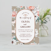 Rustikale Blumen Gold Oval Rahmen Hochzeit Folieneinladung (Stehend vorne)