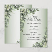 Rustikale Blumen Grüne Eukalyptusblätter Save The Date (Vorne/Hinten)
