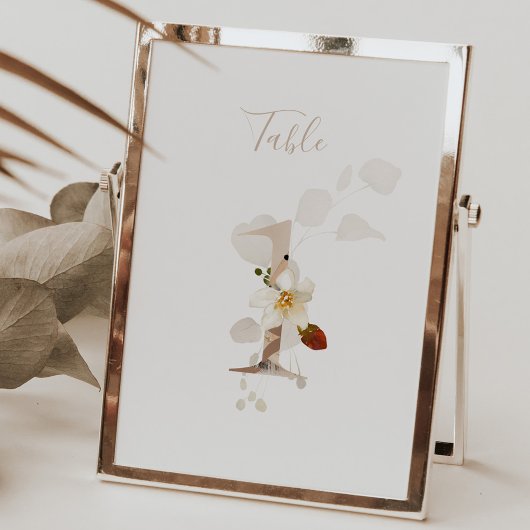 Rustikale Blumen-Handschrift-Schrift 1 Hochzeit Tischnummer