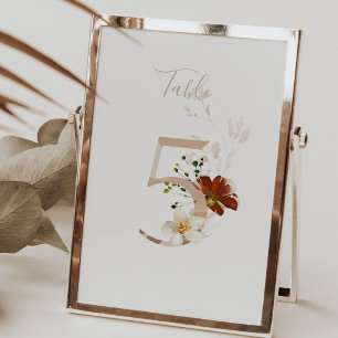 Rustikale Blumen-Handschrift-Schrift 5 Hochzeit Tischnummer