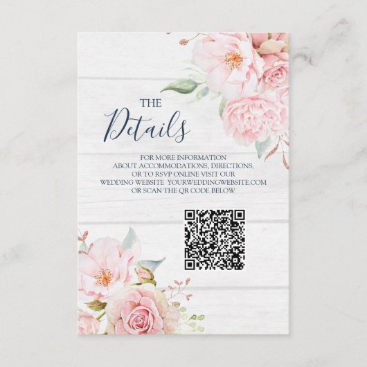 Rustikale Blumen-Hochzeit QR-Code-Details Einlage Begleitkarte (Vorderseite)