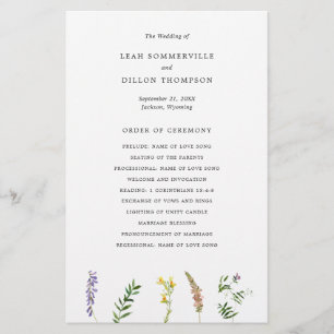 Rustikale Blumen-Hochzeitsprogramm mit Wildblumen Flyer