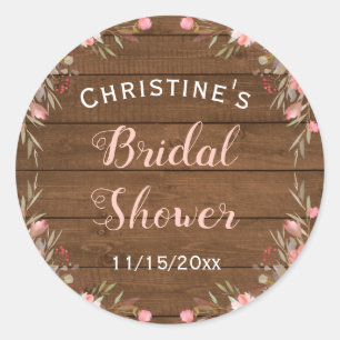 Rustikale Blumen Holz Land Chic Braut Gastgeschenk Runder Aufkleber