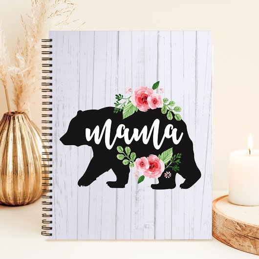 Rustikale Blumen-Mama-Bärin Notizblock