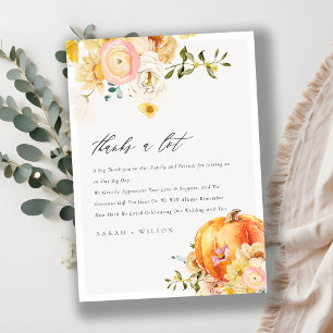 Rustikale Blumen Orange Autumn Pumpkin Wedding Dan Dankeskarte