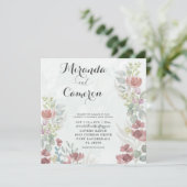 Rustikale Blumen Orangenfarben Hochzeit Einladung (Stehend Vorderseite)