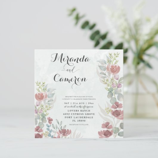 Rustikale Blumen Orangenfarben Hochzeit Einladung (Stehend Vorderseite)