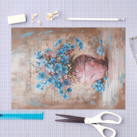 Rustikale Blumen Rosa Vase Shabby Decoupage Seidenpapier (Handwerk)