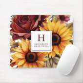 Rustikale Blumen-Sonnenblumen-Bordüre Monogramm Mousepad (Mit Mouse)