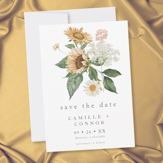 Rustikale Blumen-Sonnenblumen-Wildblumen-Hochzeit Save The Date
