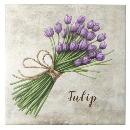 Rustikale Blumen-Tulpen-Faux-Keramikfliese Fliese (Vorderseite)