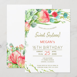Rustikale Blumen Wasserfarbe modern Sweet Sixteen Einladung