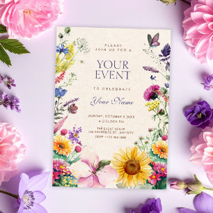 Rustikale Blumenaquarell  Einladung
