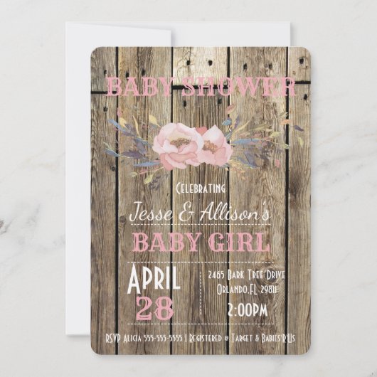 Rustikale BlumenBaby-Babyparty-Einladung Einladung (Vorderseite)