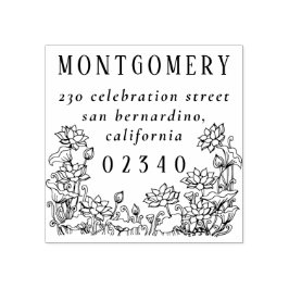 Rustikale Blumenbanden Familienname und Rücksendea Gummistempel