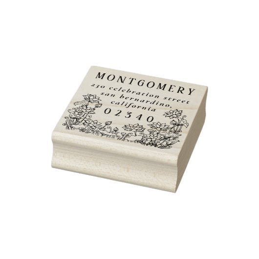 Rustikale Blumenbanden Familienname und Rücksendea Gummistempel (Stempel)