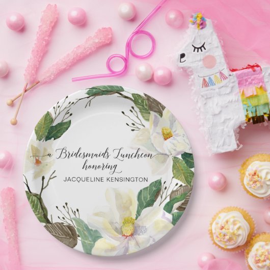 Rustikale Blumenblätterung Weißer Magnolia Wasserf Pappteller (Party)