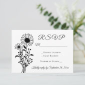Rustikale Blumenblume UAWG Schwarz-weiße Hochzeit RSVP Karte (Stehend Vorderseite)