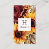 Rustikale Blumenblumen Burgundy Monogram Visitenkarte (Vorderseite)