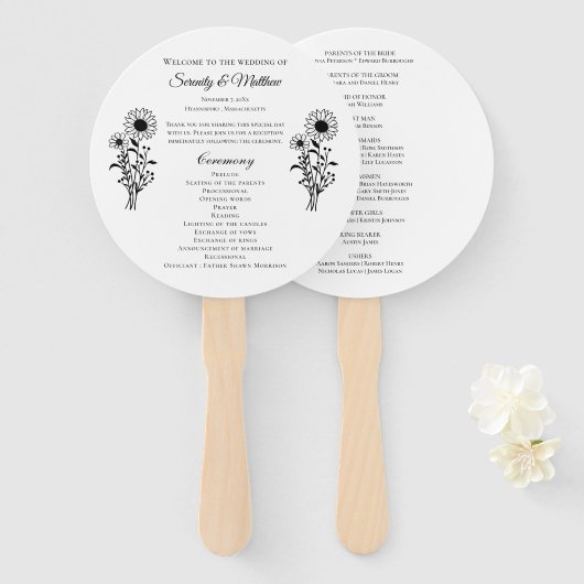 Rustikale Blumenblumen Hochzeitsprogramm Fans Fächer (Vorne und Hinten)