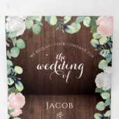 Rustikale Blumenblüte Rosen Grüne Hochzeit Dreifach Gefaltete Einladung (Innen Erste Seite)