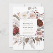 Rustikale Blumenblüten Blush Grau Rotes Brautparty Einladung (Vorderseite)