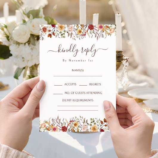 Rustikale Blumenblüten-Boho-Hochzeits-RSVP-Karten Begleitkarte