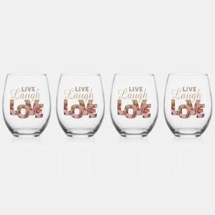 Rustikale Blumenbuchstaben Live Laugh Love Weinglas Ohne Stiel