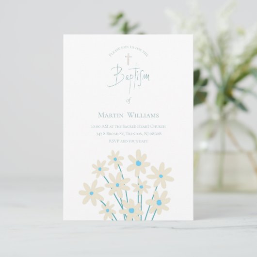 rustikale Blumendekoration | Taufeinladung Einladung (Stehend Vorderseite)