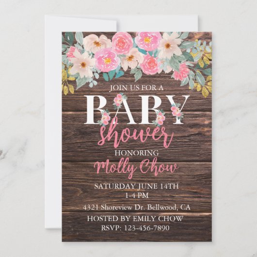 Rustikale Blumendusche Einladung (Vorderseite)