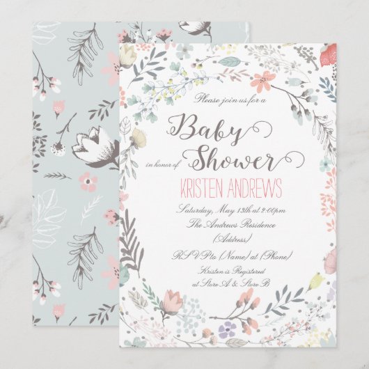 Rustikale Blumendusche Einladung II (Vorne/Hinten)