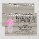 Rustikale Blumendusche Rosa Brautdusche Einladung (Vorne/Hinten)