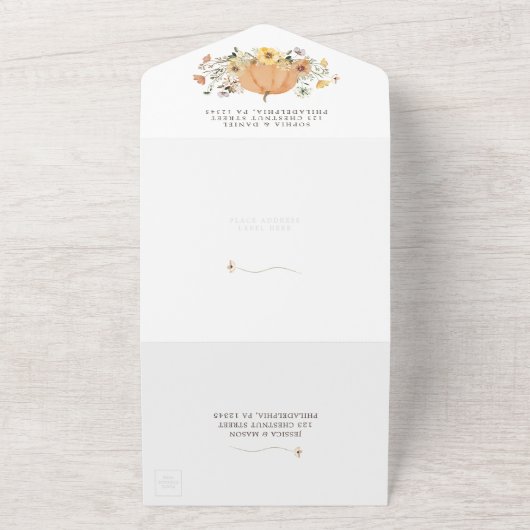 Rustikale Blumenernte Fall Pumpkin Hochzeit All In One Einladung (Außenbereich)