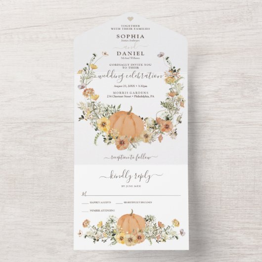 Rustikale Blumenernte Fall Pumpkin Hochzeit All In One Einladung (Innen Boden)