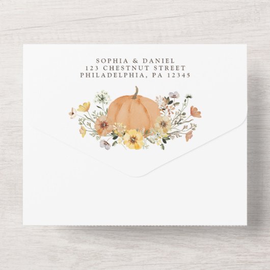 Rustikale Blumenernte Fall Pumpkin Hochzeit All In One Einladung (Rückseite)