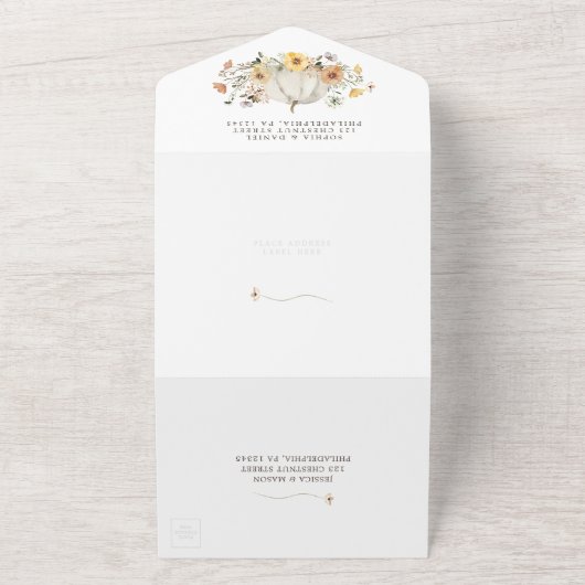 Rustikale Blumenernte fallen Pumpkin Hochzeit in All In One Einladung (Außenbereich)